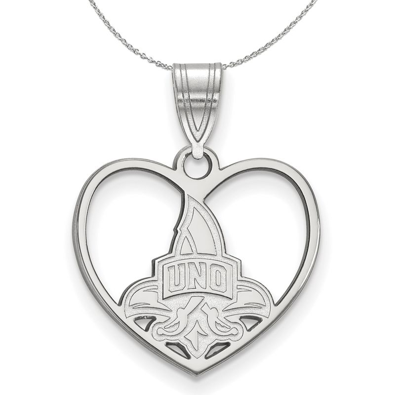 Sterling Silver U. Of New Orleans Heart Necklace - 20 Inch